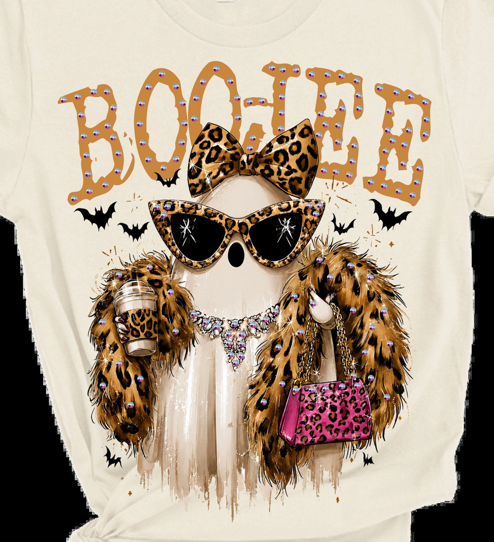 H120 Natural | Boo-Jee Ghost Blinby Rhinestone Graphic Tee | Sizes S-3XL